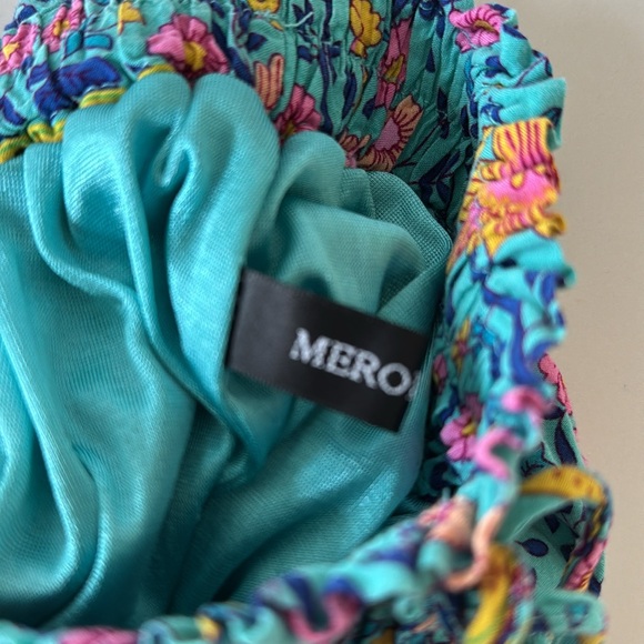 MEROKEETY skirt size S blue pink yellow long tiered cottagecore floral - Picture 5 of 6